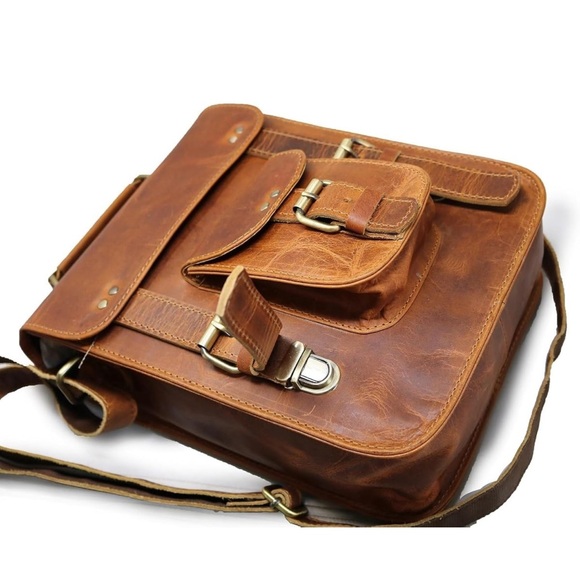 Leather Messenger Bag Vintage Laptop Crossbody Bag Satchel - Picture 2 of 5